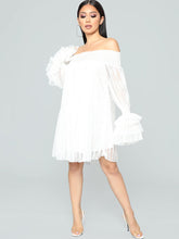 Mesh Off Shoulder Long Sleeve Mini Dress